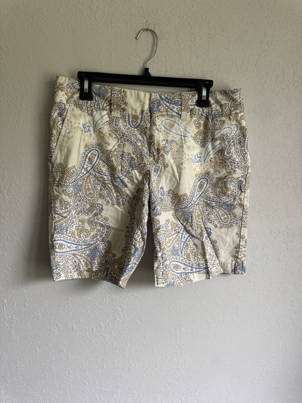Tommy Hilfiger Cream Blue Paisley Print Cotton Bermuda Shorts Womens 8